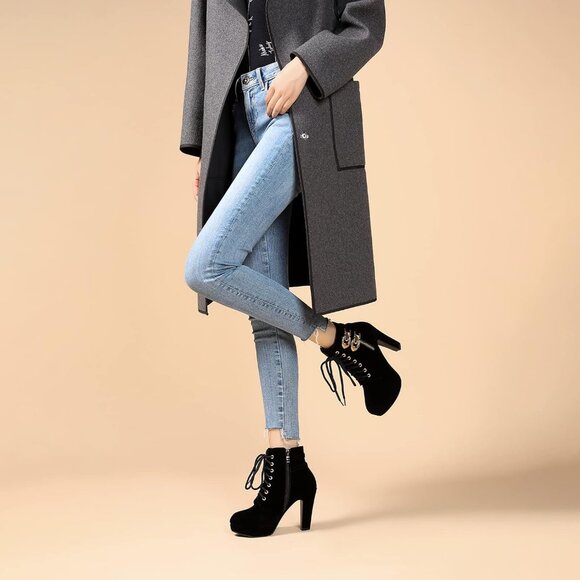 Women's Black Susanny High Heel Platform for Sexy Lace Up Mid Calf Boots - Picture 3 of 7